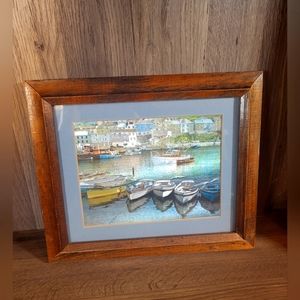 Vintage Framed DuFex Foil Art Print featuring fishing boats Mattalic Nautical